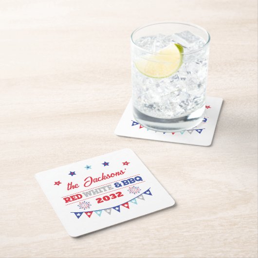 4 juli Rood wit en BBQ familienaam patriotic Kartonnen Onderzetters (Insitu)