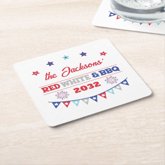 4 juli Rood wit en BBQ familienaam patriotic Kartonnen Onderzetters (Schuin)