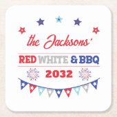 4 juli Rood wit en BBQ familienaam patriotic Kartonnen Onderzetters (Voorkant)