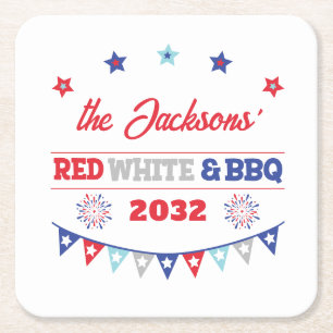 4 juli Rood wit en BBQ familienaam patriotic Kartonnen Onderzetters