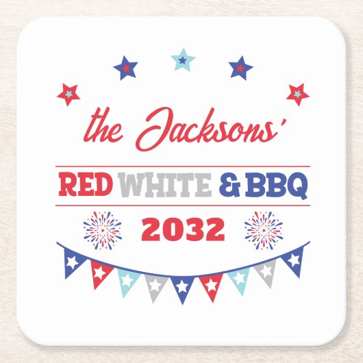 4 juli Rood wit en BBQ familienaam patriotic Kartonnen Onderzetters (Voorkant)