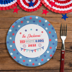 4 juli Rood wit en BBQ familienaam patriotic Papieren Bordje