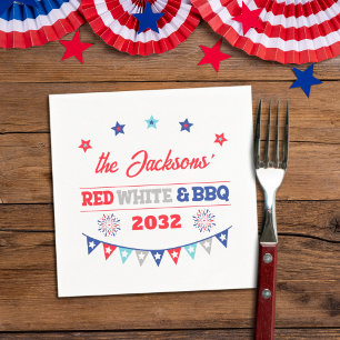 4 juli Rood wit en BBQ familienaam patriotic Servet