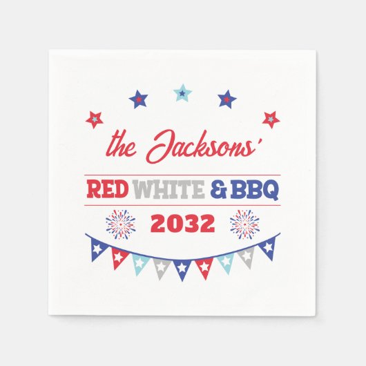 4 juli Rood wit en BBQ familienaam patriotic Servet (Voorkant)