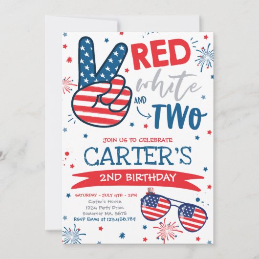4 juli rood wit en blauw 2e verjaardag kaart (Voorkant)