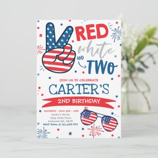 4 juli rood wit en blauw 2e verjaardag kaart (Staand voorkant)