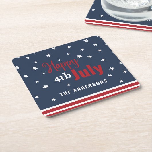 4 juli rood wit en blauw cadeau kartonnen onderzetters (Schuin)