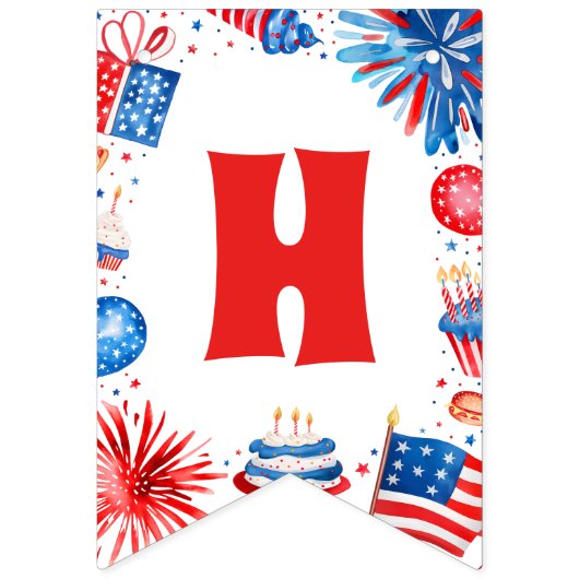 4 juli Rood Wit en Blauw Gelukkige Verjaardag Vlaggetjes (Tweede vlag)