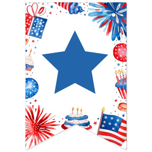 4 juli Rood Wit en Blauw Gelukkige Verjaardag Vlaggetjes (Eerste vlag)