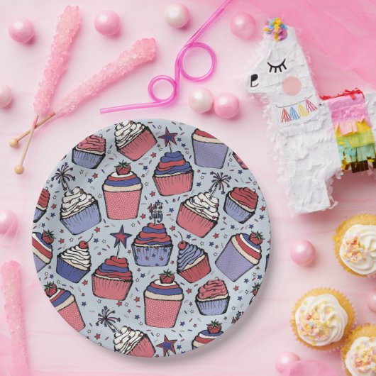 4 juli Rood Wit en Blauw Patriottische Cupcakes Papieren Bordje (Feest)