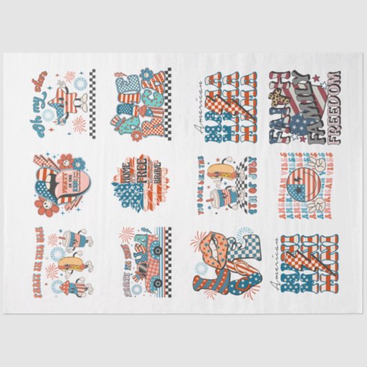 4 juli Rood Wit en Blauw voor Kunst & Ambachten Tissuepapier (Voorkant)