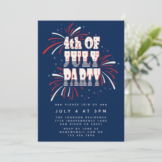 4 juli Rood, Wit en Blauw Vuurwerkfeest Kaart (Staand voorkant)