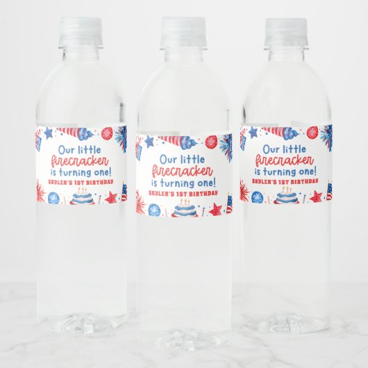 4 juli Rood Wit en Blauw Zomer 1e Verjaardag Waterfles Etiket (Flessen)