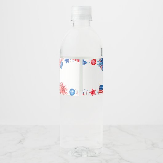 4 juli Rood Wit en Blauw Zomer 1e Verjaardag Waterfles Etiket (Achterkant)