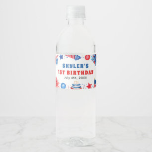 4 juli Rood Wit en Blauw Zomer 1e Verjaardag Waterfles Etiket