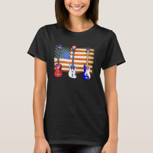 4 juli rood wit en blauwe gitaren patriottisch G T-shirt