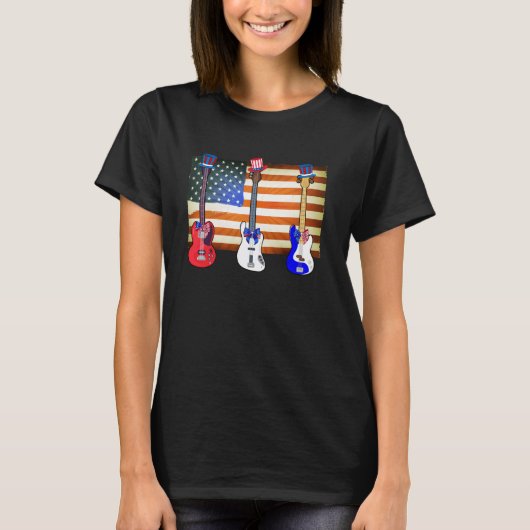4 juli rood wit en blauwe gitaren patriottisch G T-shirt (Voorkant)