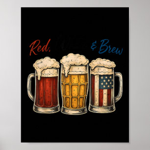 4 juli rood wit en brouw bier T-shirt grappig Am Poster