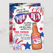 4 juli Rood, Wit en Brouw Uitnodiging (Voorkant / Achterkant)