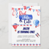 4 juli Rood Wit en Leuke Verjaardag Uitnodiging (Voorkant)