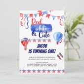 4 juli Rood Wit en Leuke Verjaardag Uitnodiging (Staand voorkant)