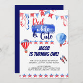 4 juli Rood Wit en Leuke Verjaardag Uitnodiging (Voorkant / Achterkant)