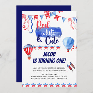 4 juli Rood Wit en Leuke Verjaardag Uitnodiging