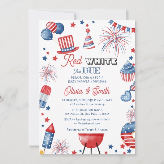 4 juli Rood Wit en Verschuldigd Baby shower Invita Kaart (Voorkant)