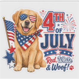 4 juli Rood Wit en Woof Patriottische Hondensticke Sticker