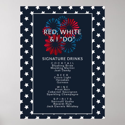 4 juli Rood Wit & Ik Doe Koppels Bruiloft Bar Bord Poster (Voorkant)