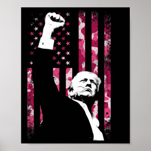 4 juli Roze Camo Camouflage Amerikaanse vlag Fist  Poster