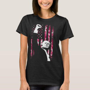 4 juli Roze Camo Camouflage Amerikaanse vlag Fist  T-shirt