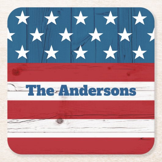 4 juli rustieke hout Amerikaanse vlag Patriottisch Kartonnen Onderzetters (Voorkant)