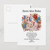 4 juli save the date onafhankelijkheidsdag feest briefkaart (Voorkant / Achterkant)