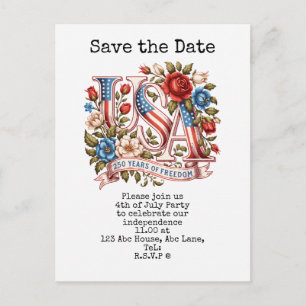 4 juli save the date onafhankelijkheidsdag feest briefkaart