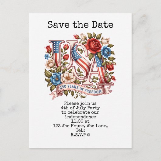 4 juli save the date onafhankelijkheidsdag feest briefkaart (Voorkant)