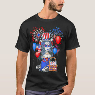 4 juli Schattige Anime Sugar Skull Manga Meisjes W T-shirt