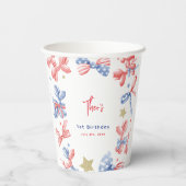 4 juli Schattigee Balloon Bow 1e Verjaardagsfeest Papieren Bekers (Achterkant)