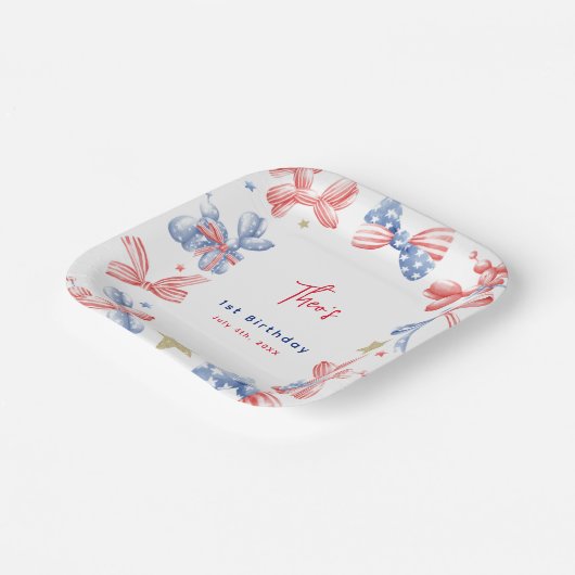 4 juli Schattigee Balloon Bow 1e Verjaardagsfeest Papieren Bordje (Gebogen)
