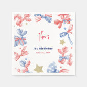 4 juli Schattigee Balloon Bow 1e Verjaardagsfeest Servet (Voorkant)