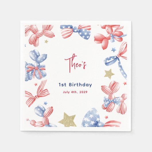 4 juli Schattigee Balloon Bow 1e Verjaardagsfeest Servet (Voorkant)