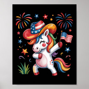 4 juli Schattigee Eenhoorn Dab Rood Wit Blauw Vrou Poster