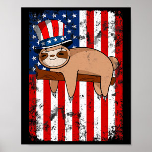 4 juli Schattigee luiaard Amerikaanse vlag onafhan Poster