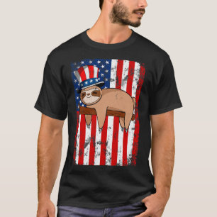 4 juli Schattigee luiaard Amerikaanse vlag onafhan T-shirt