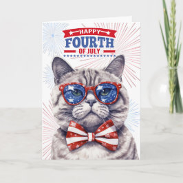 4 juli Schattigee Patriottische Kat Feestdagen Kaart