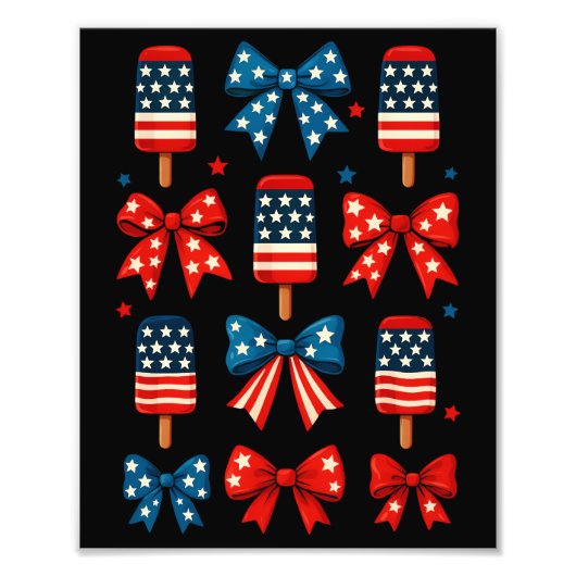 4 juli Schattigee Popsicle Coquette Bow Patriotic Foto Afdruk (Voorkant)