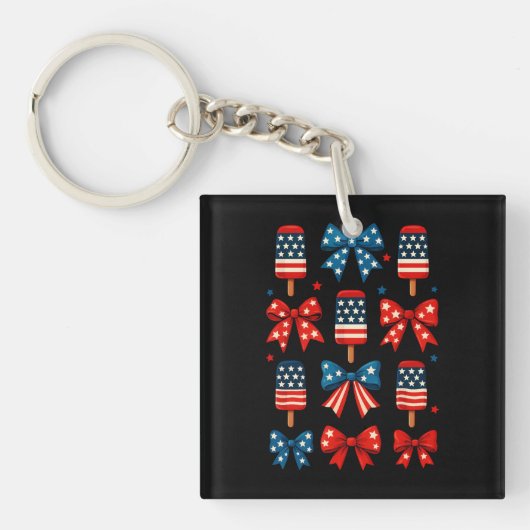 4 juli Schattigee Popsicle Coquette Bow Patriotic Sleutelhanger (Voorkant)