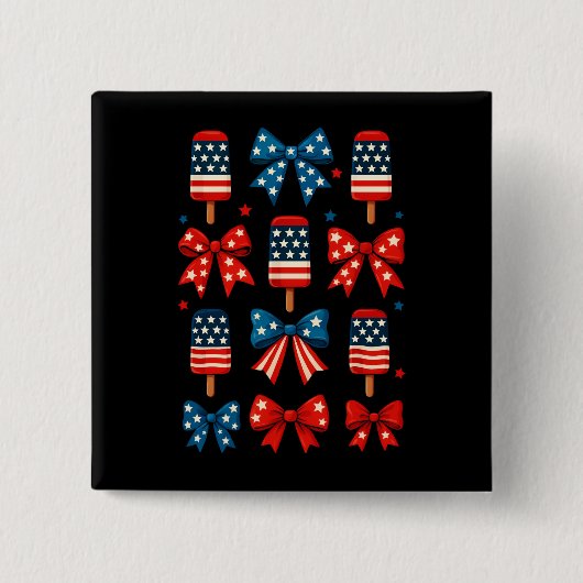 4 juli Schattigee Popsicle Coquette Bow Patriotic Vierkante Button 5,1 Cm (Voorkant)