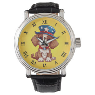4 juli Schattigee puppy met Amerikaans Pet-71009 Horloge