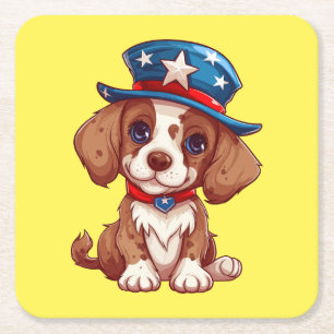 4 juli Schattigee puppy met Amerikaans Pet-71009 Kartonnen Onderzetters